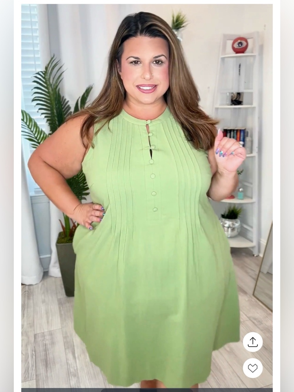 Plus Sleeveless Pleated Green Women's Dress